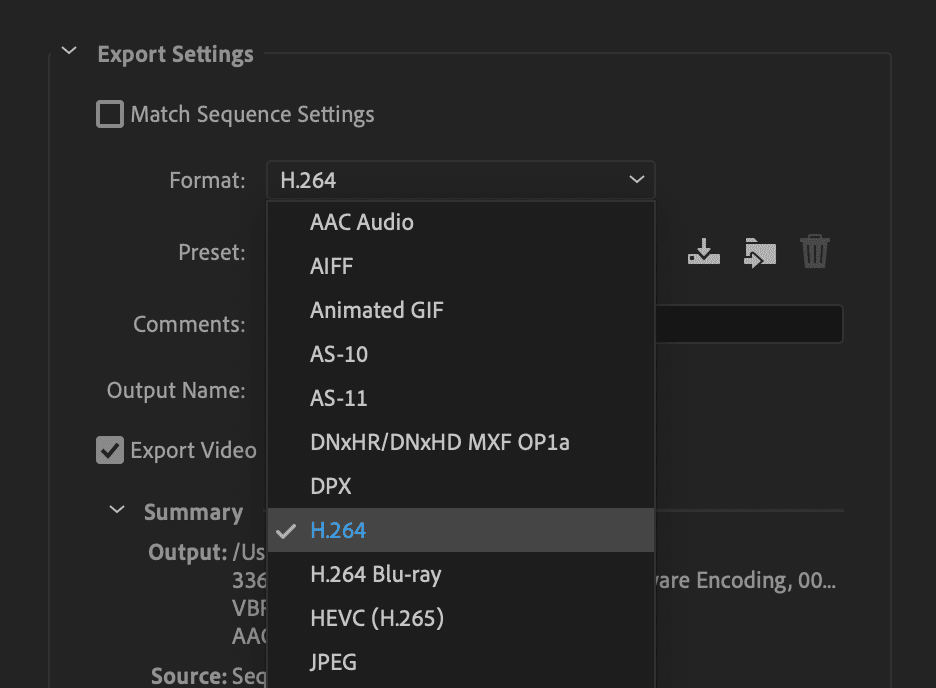 video export settings